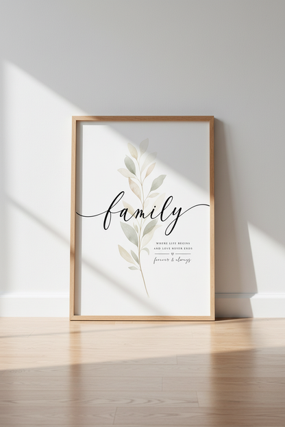 Family Botanical Wall Art Print | Sage Green Leaf Decor | Minimalist Poster