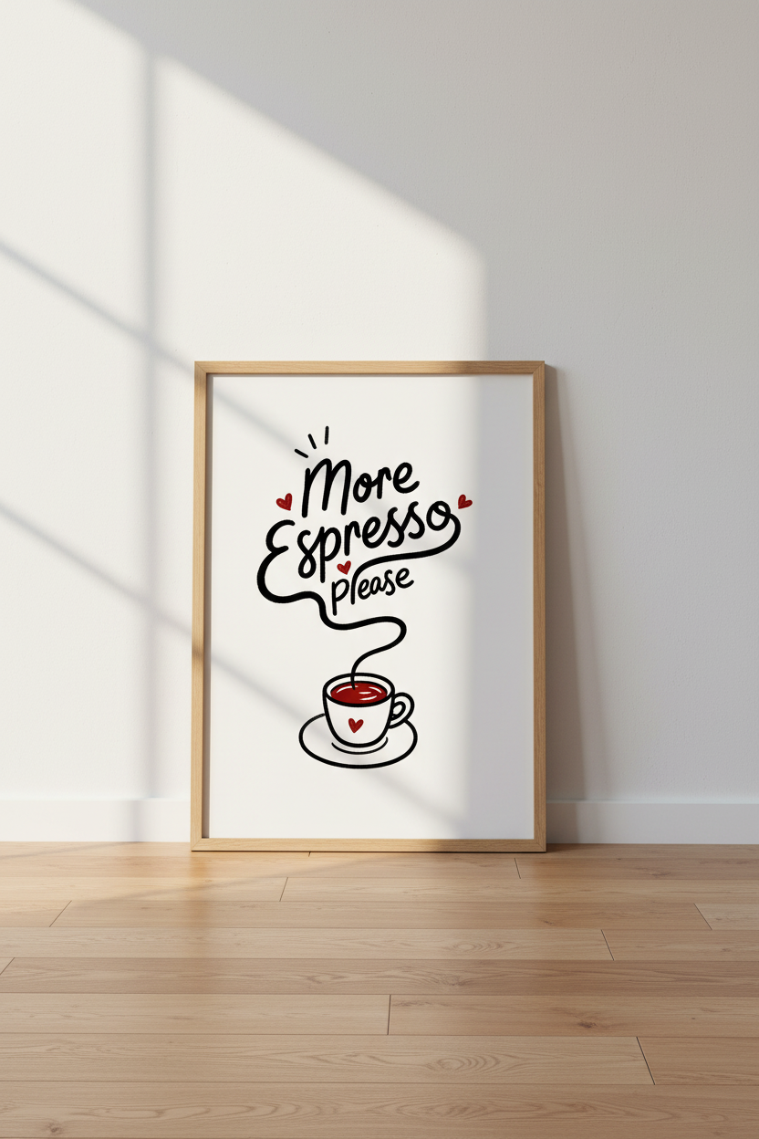 More Espresso Please Wall Art Print | Kitchen Coffee Bar Decor | Minimalist Poster