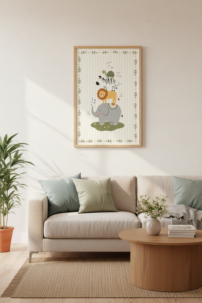 Safari Animal Stack Wall Art | Neutral Nursery Decor | Inspirational Kids Poster