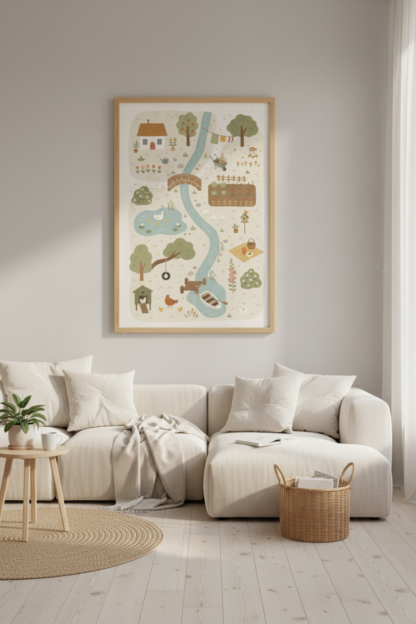 Cottagecore Village Map Wall Art | Nursery Playroom Decor | Whimsical Poster