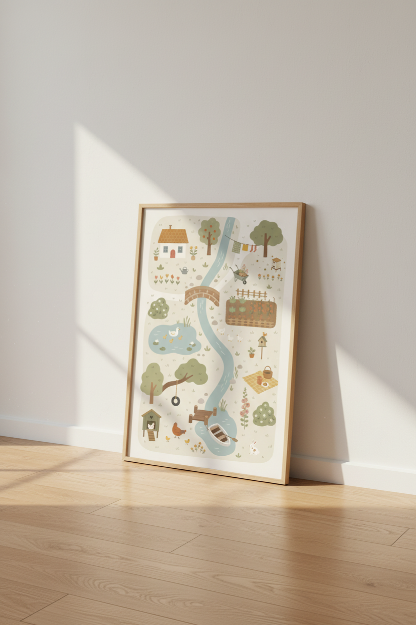 Cottagecore Village Map Wall Art | Nursery Playroom Decor | Whimsical Poster