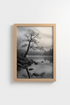 Moody Nature Wall Art | Black and White Foggy Lake Poster, Minimalist Office Decor