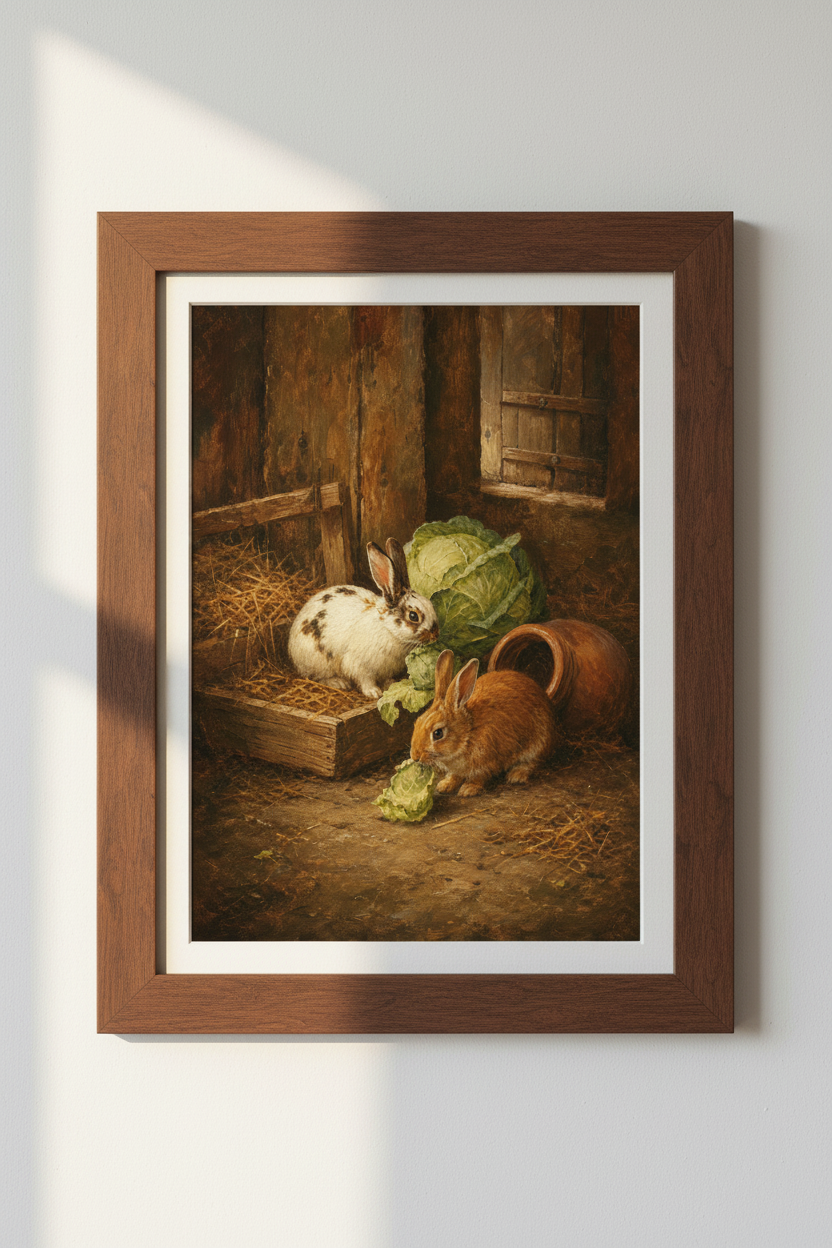 Vintage Rabbit Print | Rustic Farmhouse Wall Art | Cozy Poster