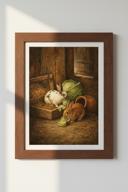 Vintage Rabbit Print | Rustic Farmhouse Wall Art | Cozy Poster