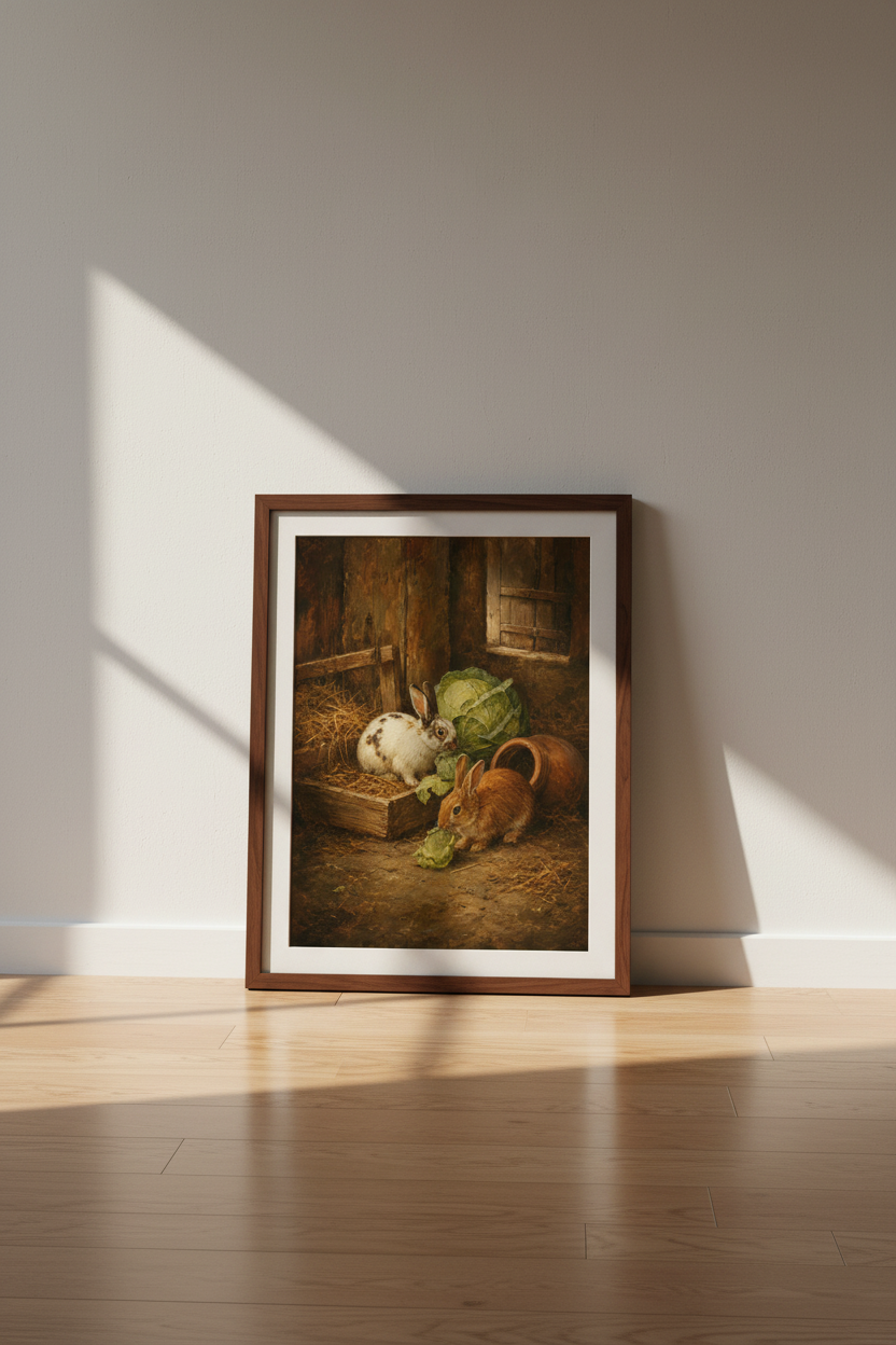 Vintage Rabbit Print | Rustic Farmhouse Wall Art | Cozy Poster