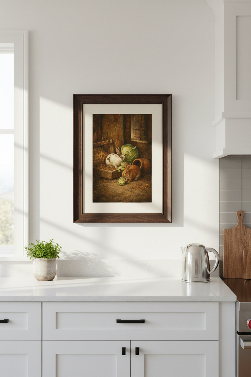 Vintage Rabbit Print | Rustic Farmhouse Wall Art | Cozy Poster
