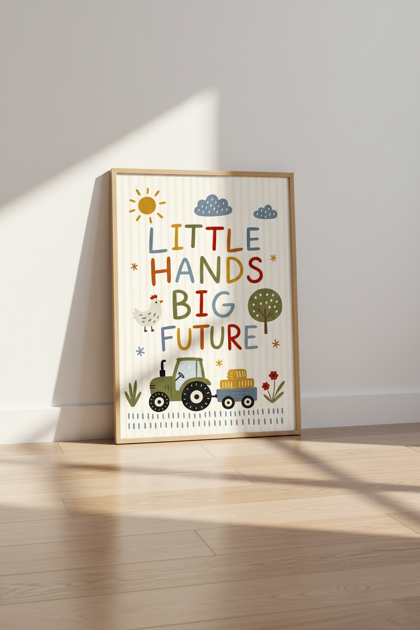 Little Hands Big Future Wall Art | Farm Nursery Decor | Modern Farmhouse Poster