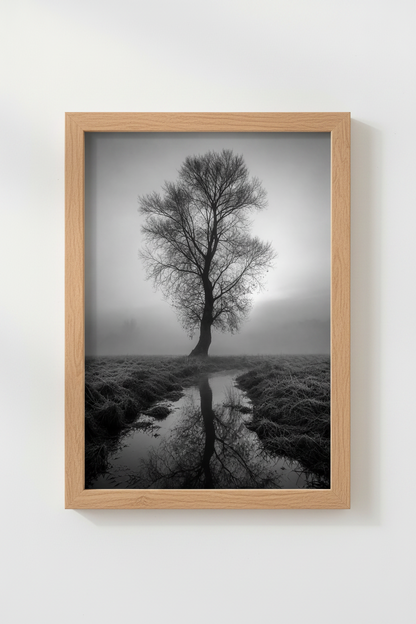 Moody Nature Wall Art Print | Black and White Tree Poster, Minimalist Landscape Decor