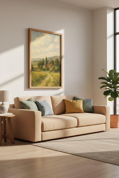Provence landscape | Soft greens, sunlit blues | Living Room Decor