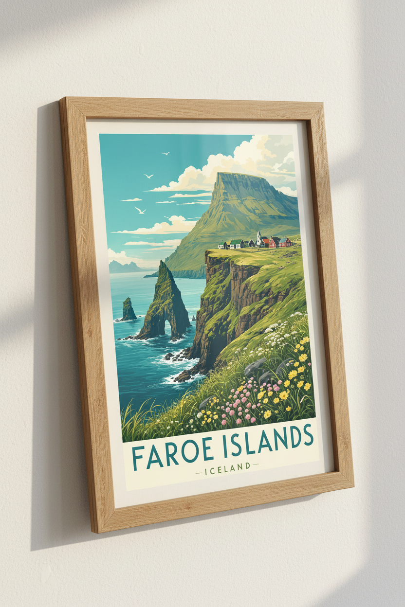 Faroe Islands Travel Poster | Vintage Landscape Wall Art Print | Nordic Decor