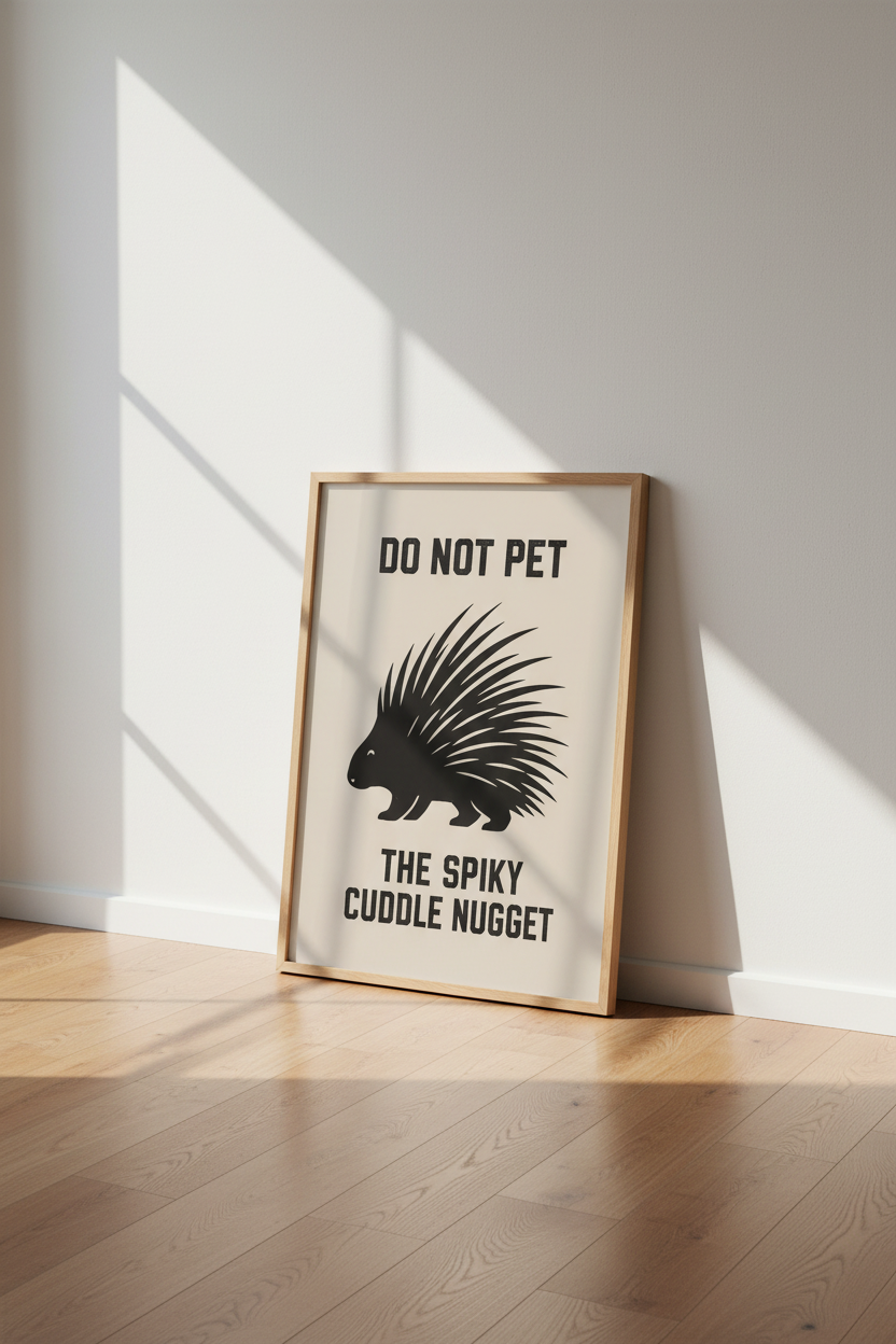 Porcupine Wall Art | Spiky Cuddle Nugget Funny Poster, Minimalist Office Decor