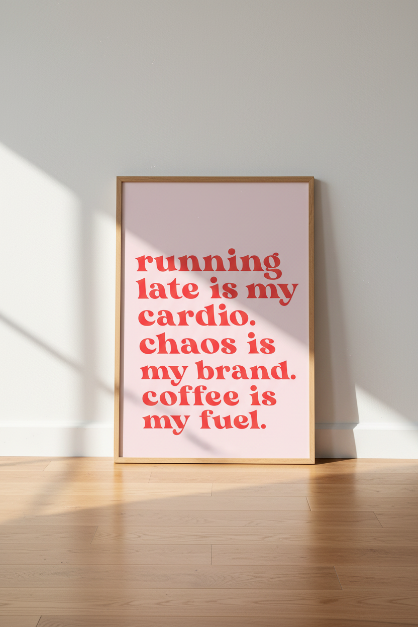 Funny Slogan Quote Wall Art | Pink and Red Minimalist Typography, Dorm Room Decor