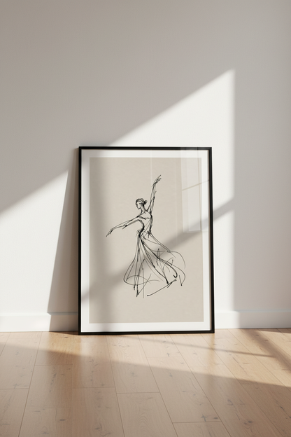 Ballerina Sketch | Minimalist Black &amp; Beige Line Art, Bedroom Decor