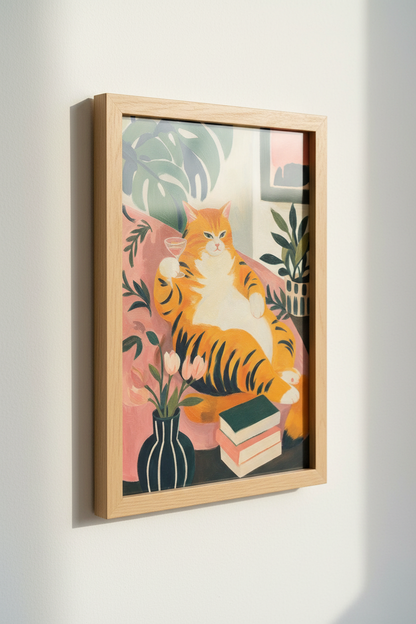 Funny Orange Cat Wall Art | Cocktail Ginger Cat Poster Print | Eclectic Kitchen Decor
