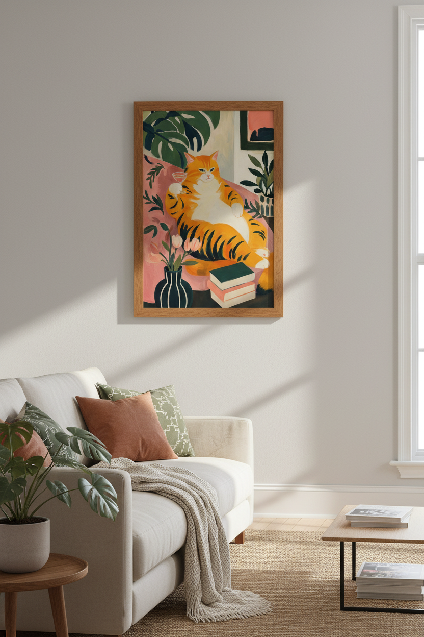 Funny Orange Cat Wall Art | Cocktail Ginger Cat Poster Print | Eclectic Kitchen Decor