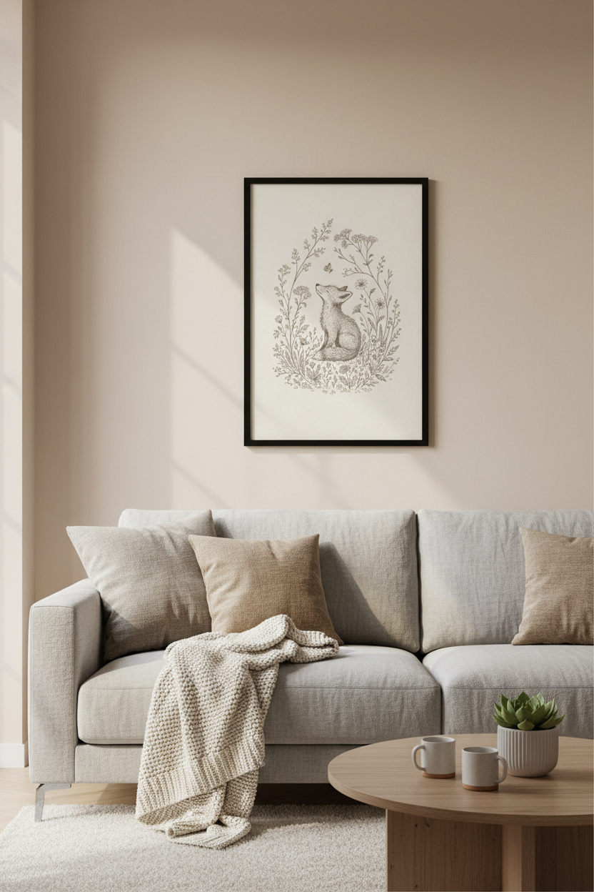 Vintage Fox &amp; Butterfly Wall Art Print | Botanical Nursery Decor | Cottagecore Poster