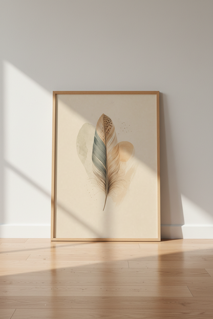 Boho Feather Watercolor Art | Earthy Neutral Tones, Minimalist Bedroom Wall Art