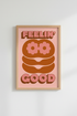 Feelin Good Retro Flower Wall Art | Pink & Orange 70s Poster, Groovy Room Decor