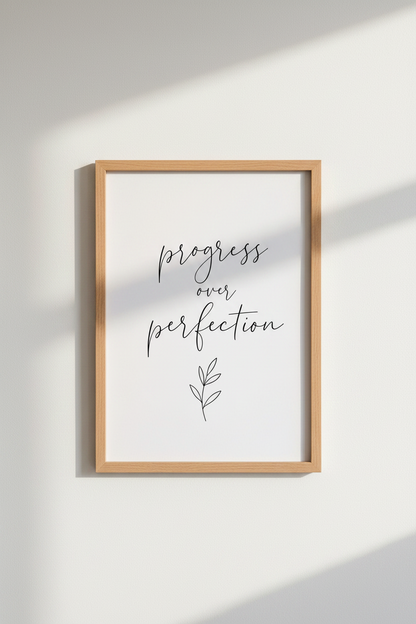 Progress Over Perfection Quote Wall Art | Office Decor | Minimalist Poster