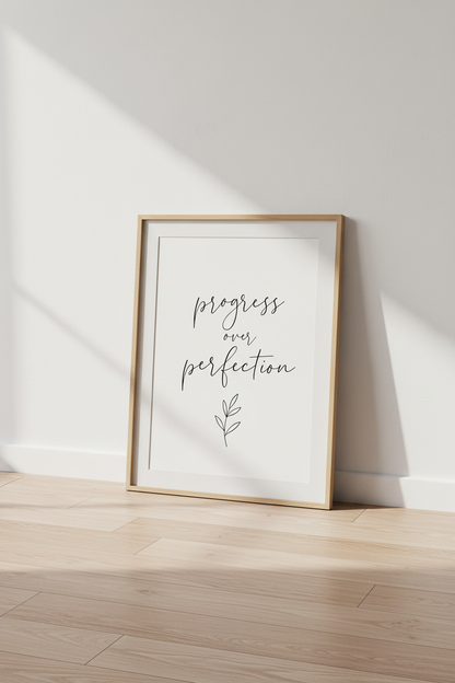 Progress Over Perfection Quote Wall Art | Office Decor | Minimalist Poster