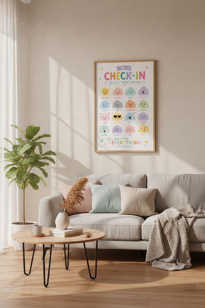 Feelings Chart Wall Art | Pastel Kids Emotions Poster, Classroom &amp; Therapy Decor