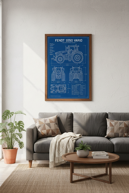 Fendt 1050 Vario Tractor Blueprint Wall Art | Office Decor | Farmhouse Industrial Poster