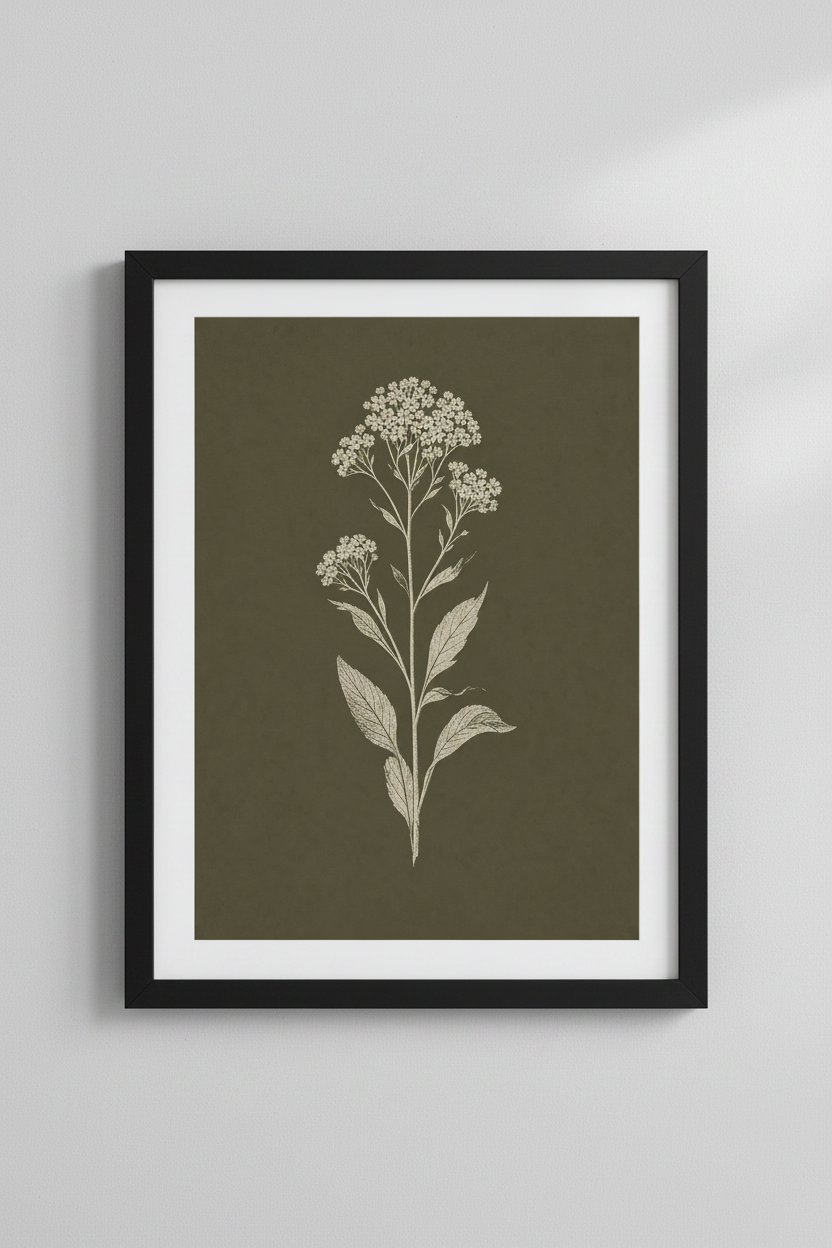 Vintage Botanical Wildflower Art Print | Earthy Green Floral, Bedroom Wall Decor Poster