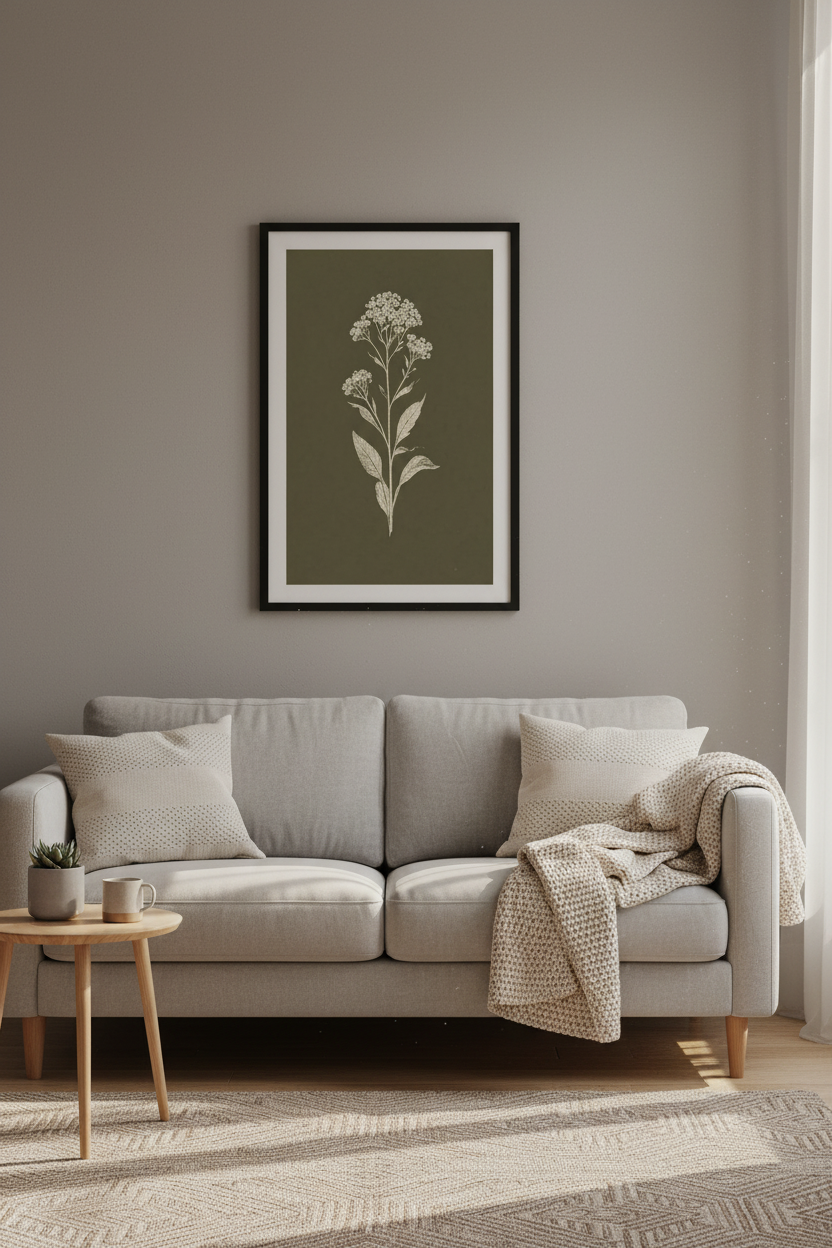 Vintage Botanical Wildflower Art Print | Earthy Green Floral, Bedroom Wall Decor Poster