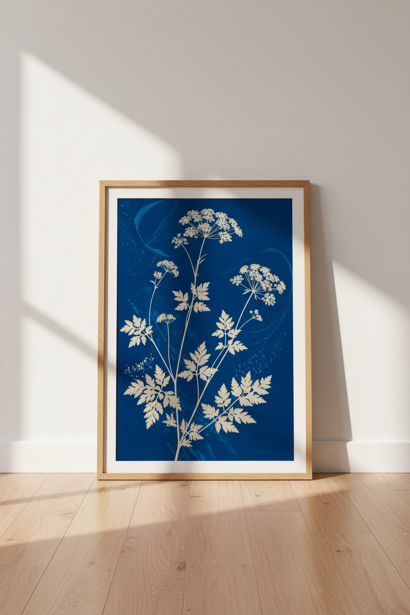 Cyanotype Wildflower Botanical Wall Art | Indigo Blue Floral, Bedroom Decor Poster