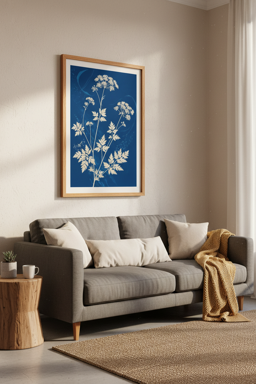 Cyanotype Wildflower Botanical Wall Art | Indigo Blue Floral, Bedroom Decor Poster