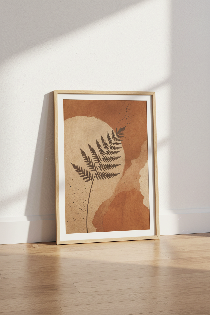 Fern Botanical Wall Art | Terracotta Boho Earth Tones, Living Room Poster