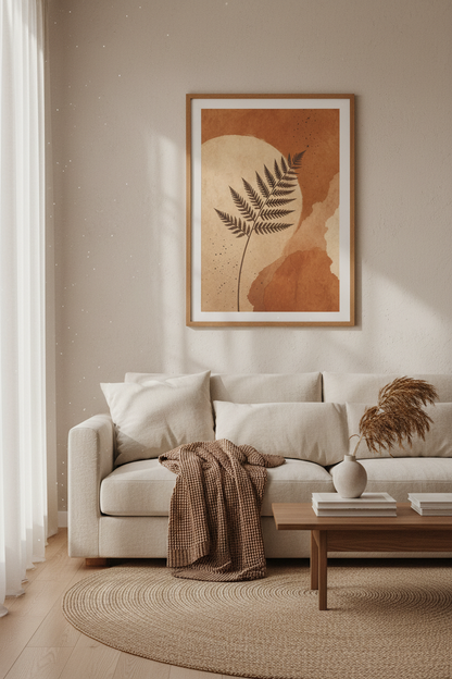 Fern Botanical Wall Art | Terracotta Boho Earth Tones, Living Room Poster