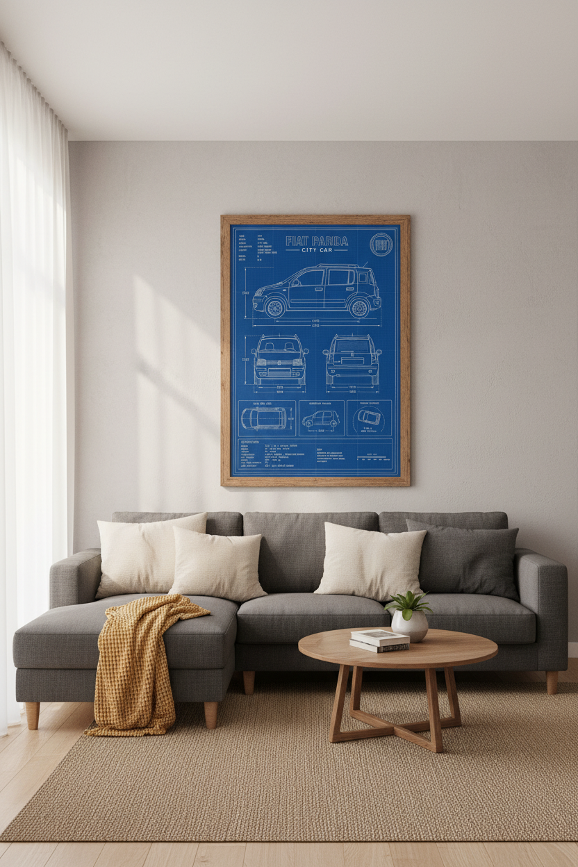 Fiat Panda Blueprint Wall Art | Italian Car Technical Poster, Garage Decor