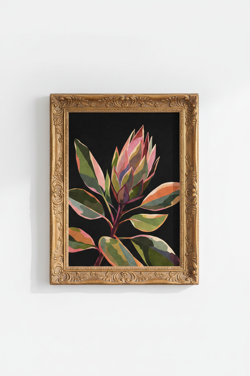 Botanical Art Print | Abstract Colorful Floral on Dark Backdrop | Living Room Decor