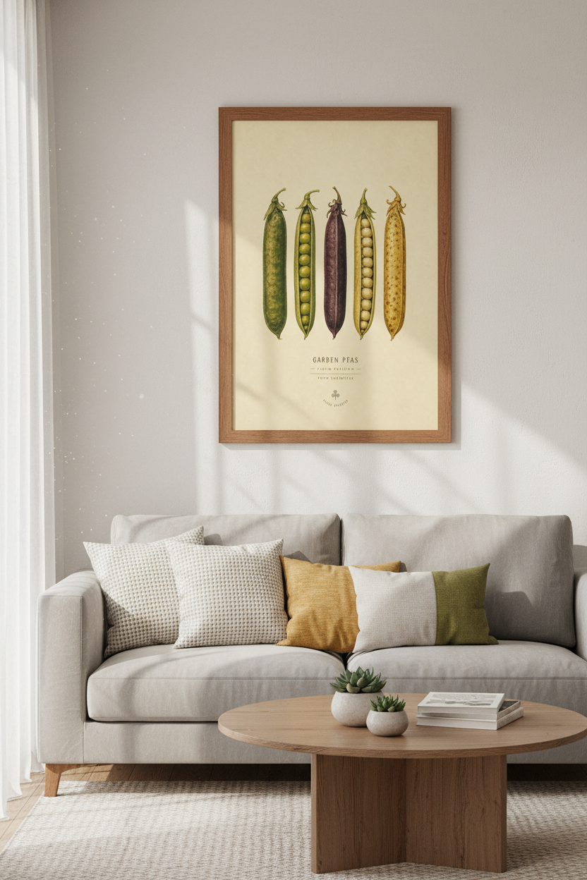 Garden Pea Botanical Print | Vintage Kitchen Wall Art, Farmhouse Garden Decor