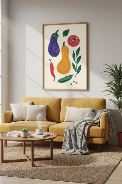 Rustic Vegetable Garden Wall Art Print | Kitchen Decor | Boho Farmhouse Poster