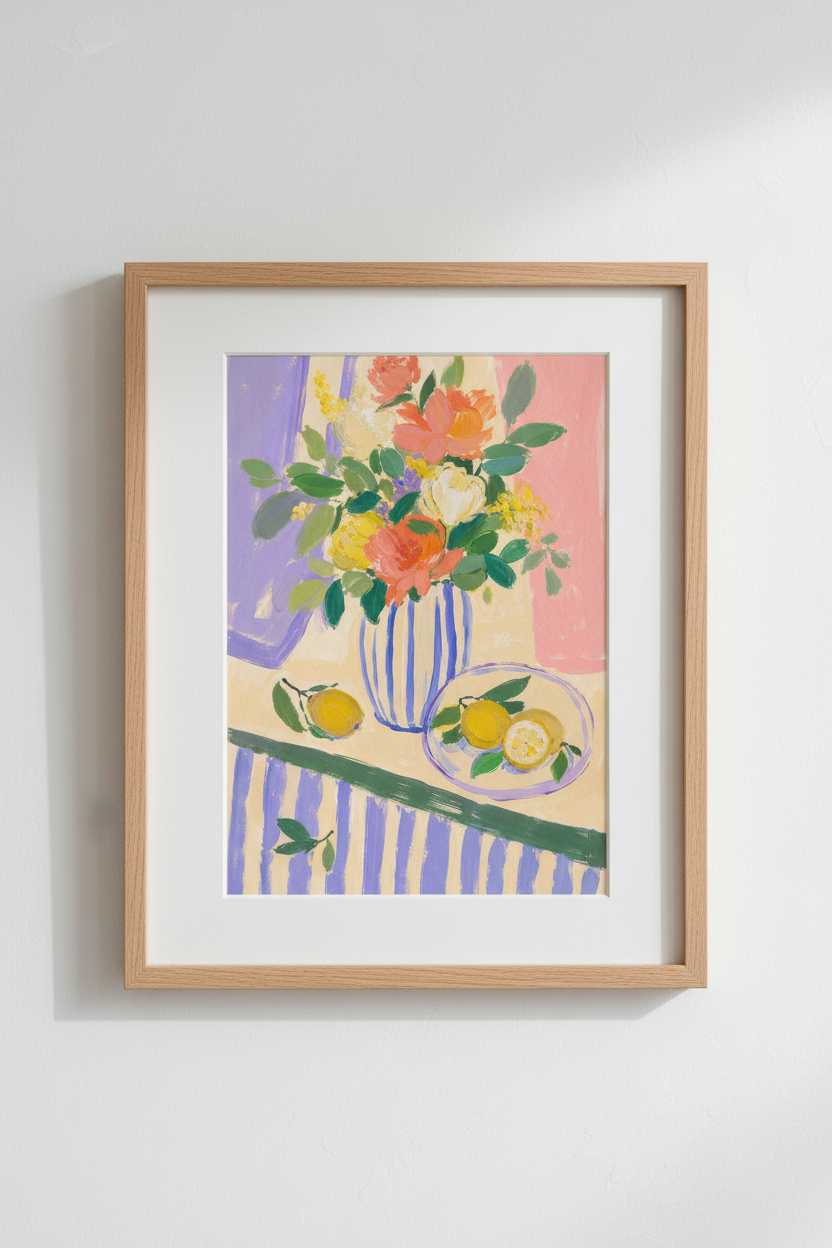 Colorful Floral Poster | Modern Still Life Lemon Art, Vibrant Botanical Room Decor