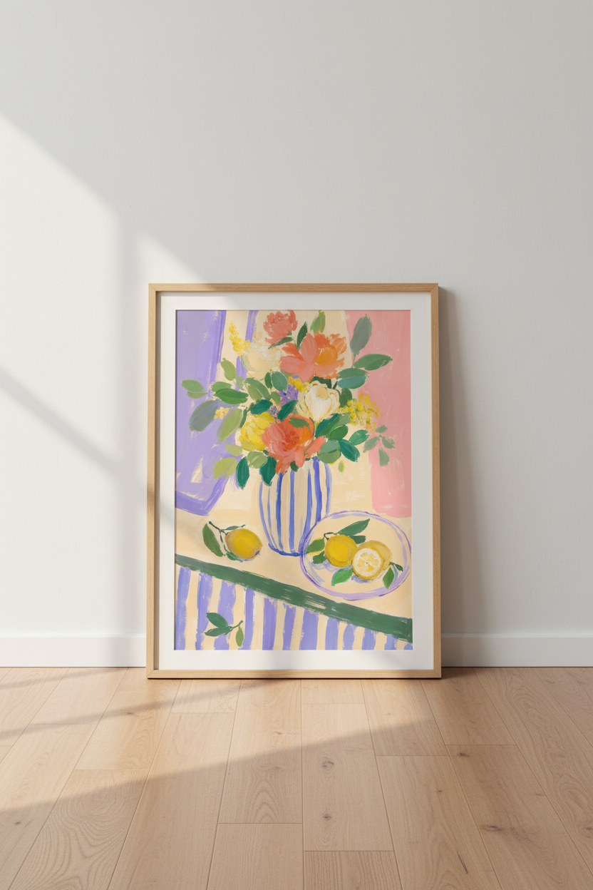 Colorful Floral Poster | Modern Still Life Lemon Art, Vibrant Botanical Room Decor