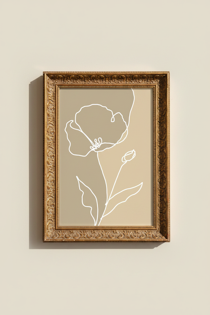Line Art Flower | Minimalist Beige, Living Room Decor