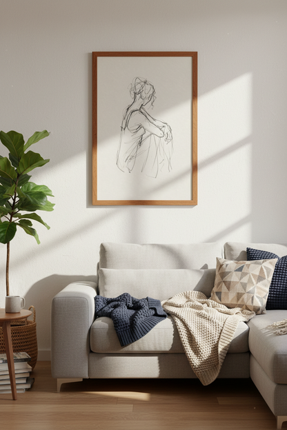 Minimalist Woman Sketch | Neutral Figure Drawing, Bedroom Wall Art