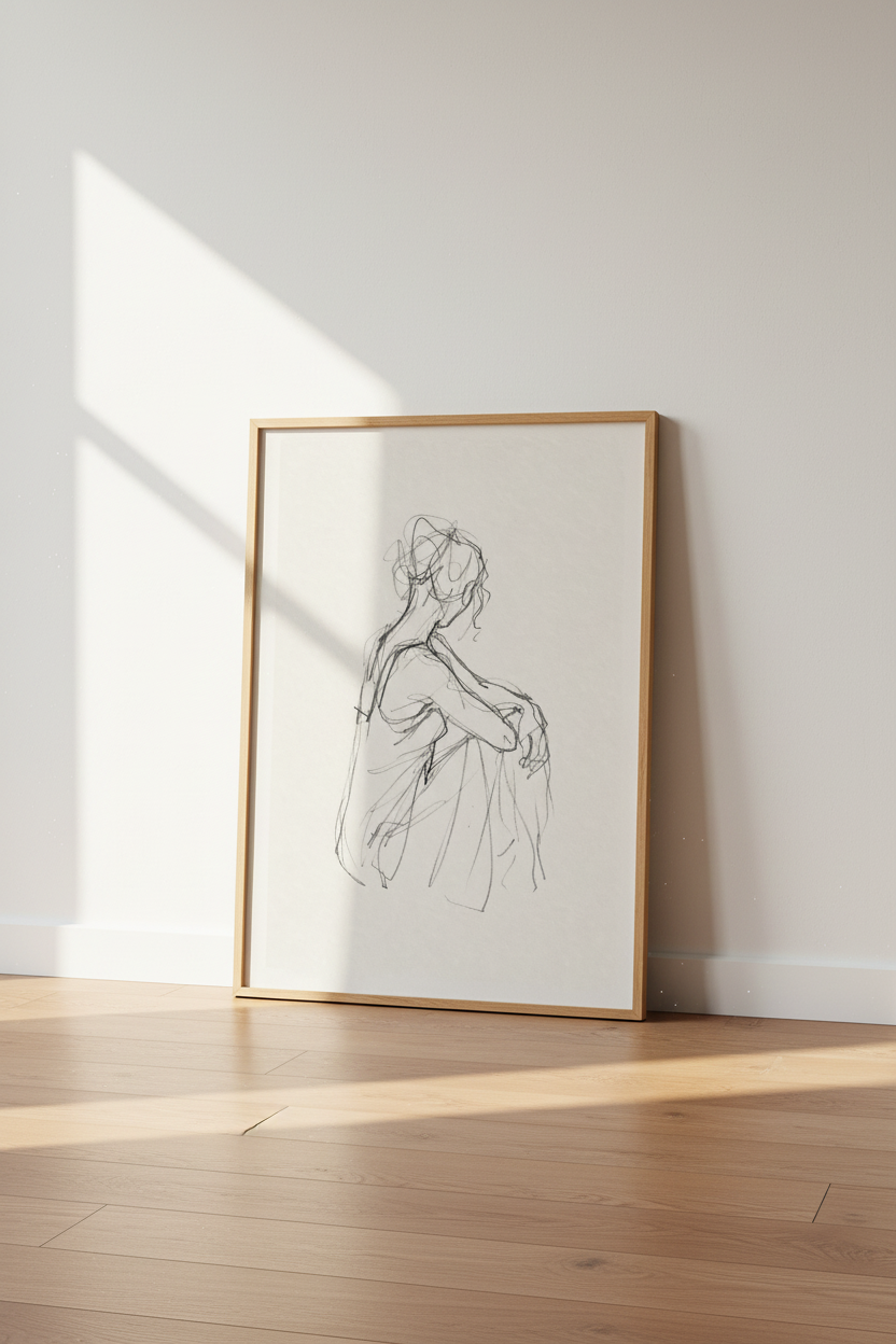 Minimalist Woman Sketch | Neutral Figure Drawing, Bedroom Wall Art