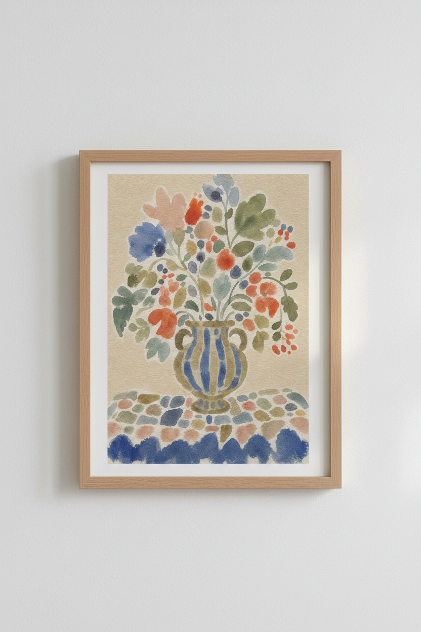 Pastel floral print | Watercolor vase bouquet, Living room decor