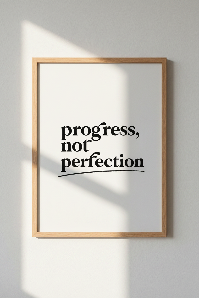 Progress Not Perfection Wall Art | Minimalist Typography, Home Office Quote Poster