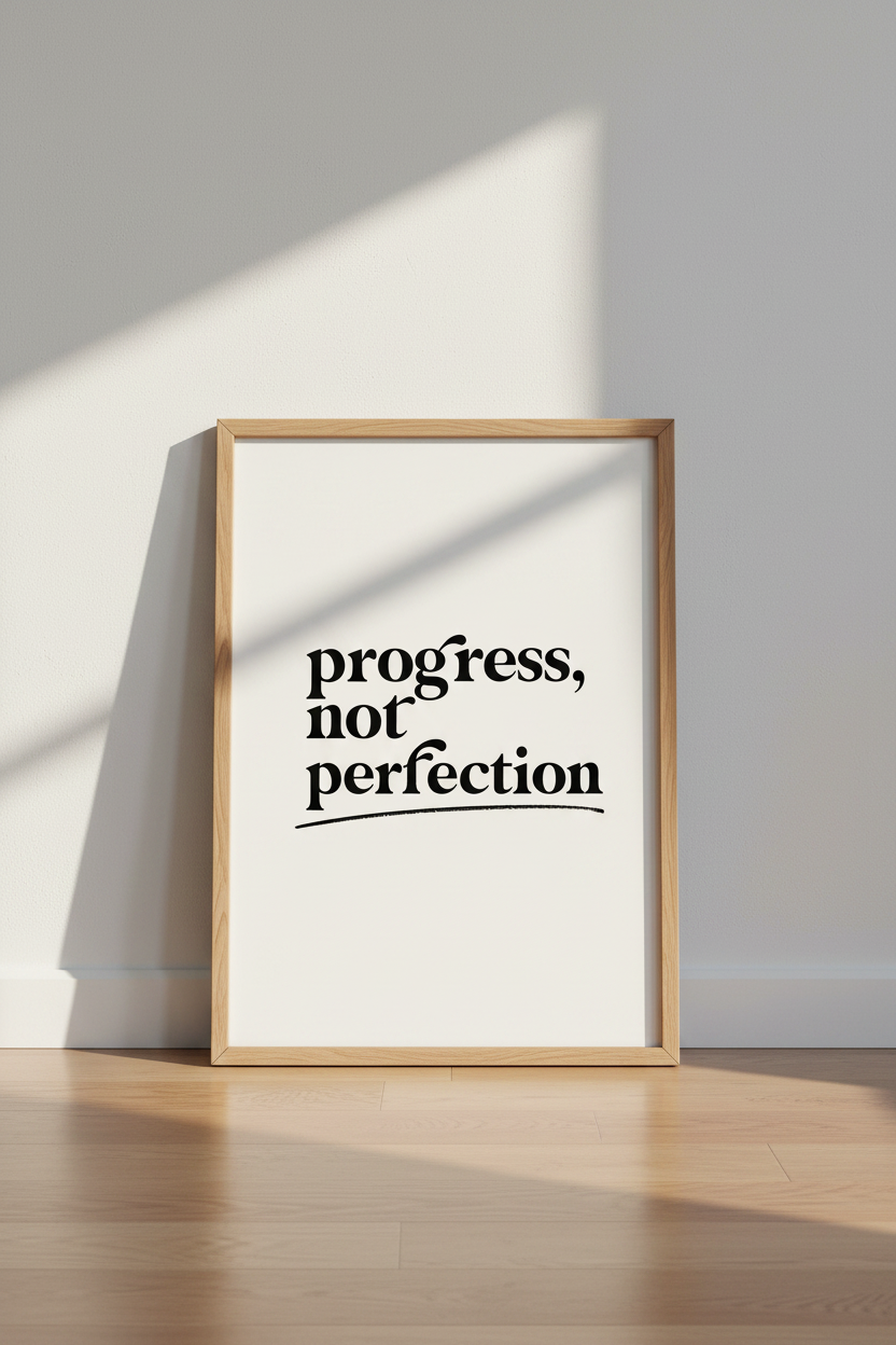 Progress Not Perfection Wall Art | Minimalist Typography, Home Office Quote Poster