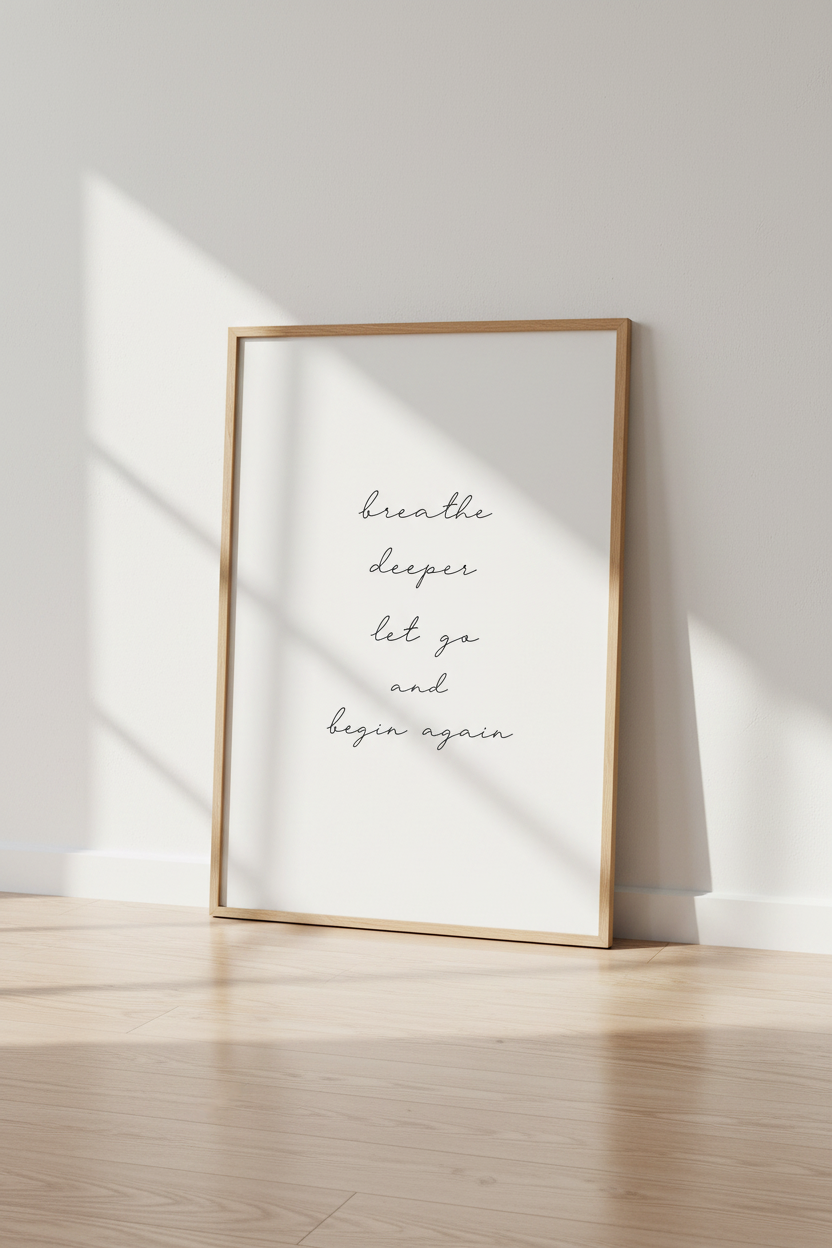 Breathe Deeper Quote Wall Art | Minimalist Typography Office Decor | Zen Poster
