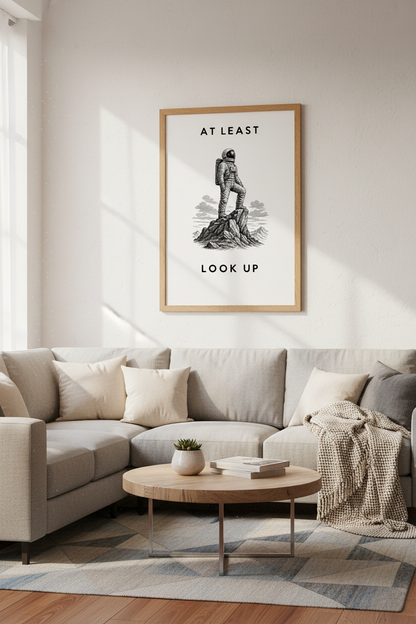Astronaut Mountain Wall Art | Minimalist Black &amp; White Poster, Modern Office Decor