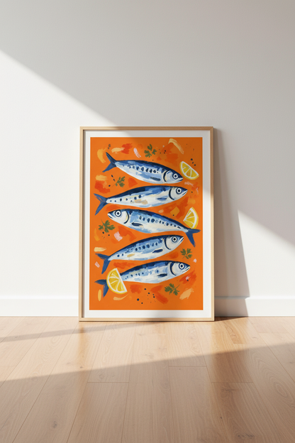 Sardines Fish Wall Art Print | Kitchen Decor | Mediterranean Aesthetic Poster