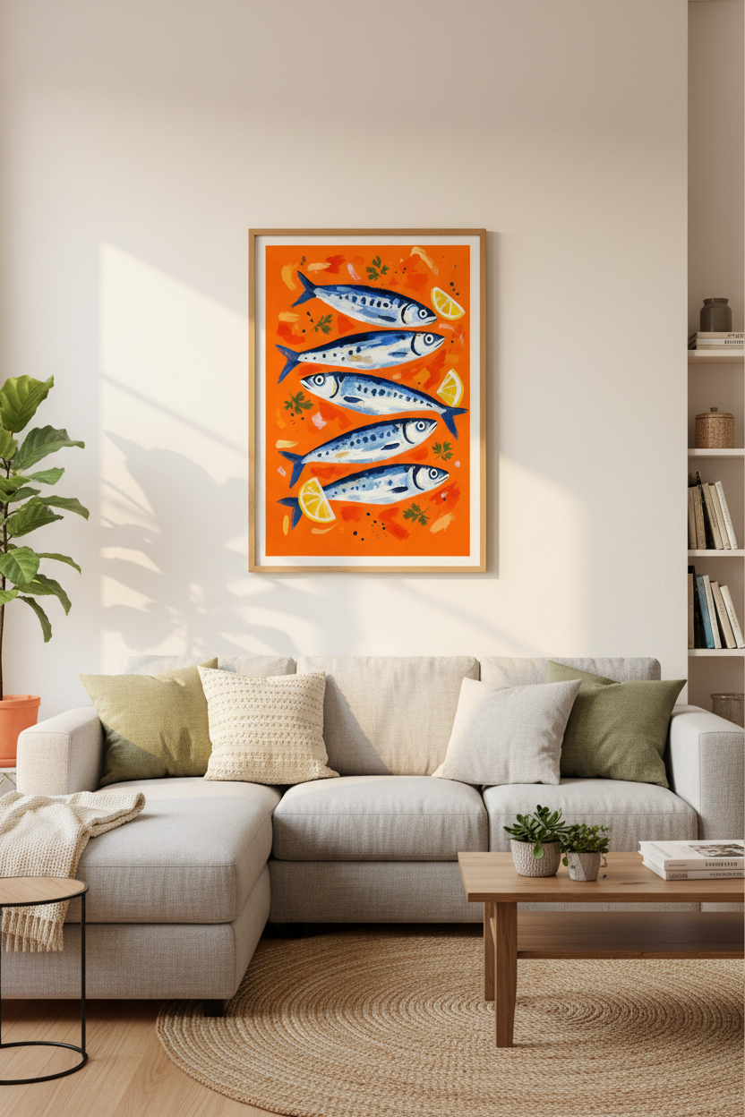 Sardines Fish Wall Art Print | Kitchen Decor | Mediterranean Aesthetic Poster