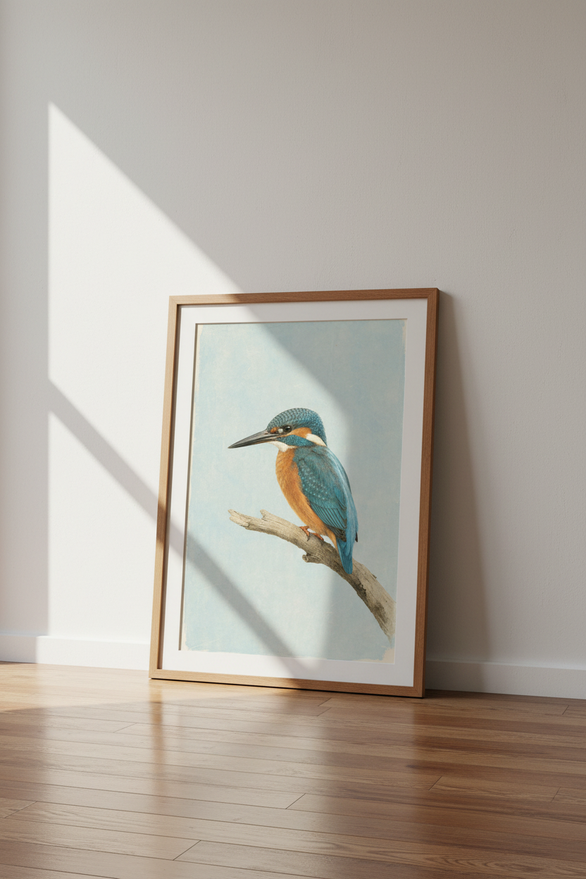 Kingfisher Bird Wall Art Print | Vintage Blue Nature Decor | Nursery Poster