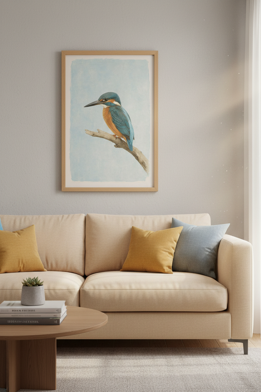Kingfisher Bird Wall Art Print | Vintage Blue Nature Decor | Nursery Poster